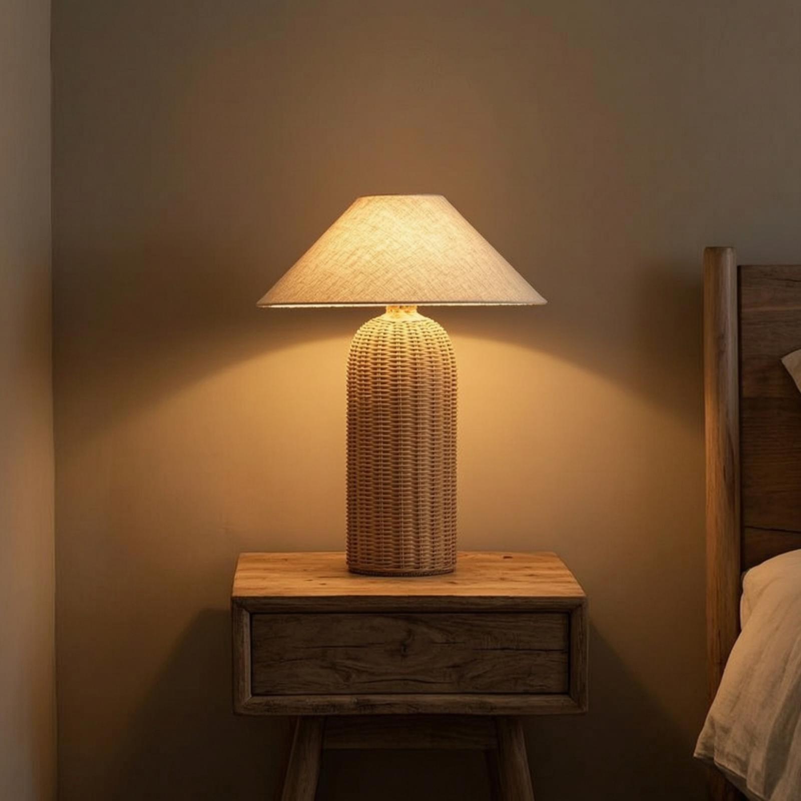 Bedside Lamp Rattan Base Fabri - Home Textile review and price