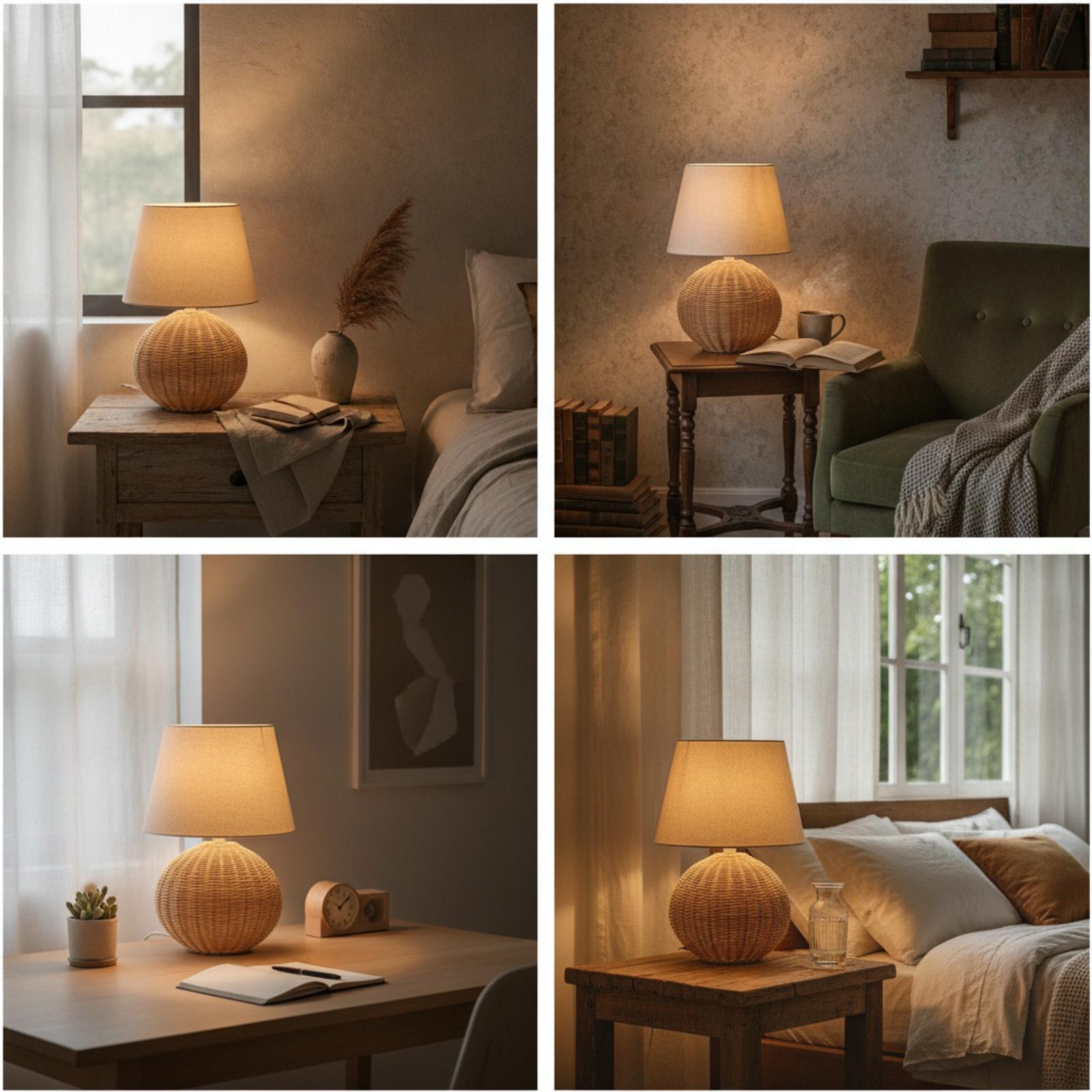 Bedside Lamp Rattan Base Fabri - Home Textile review and price