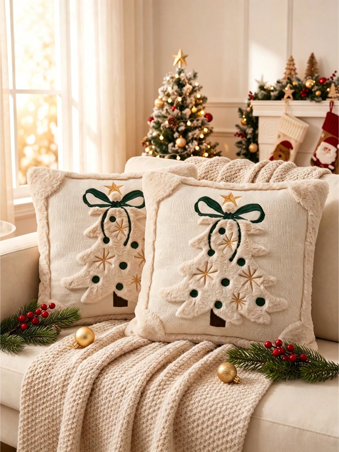 2pcs 3D Jacquard Christmas Tre - Pillow Insert 18X18 review and price