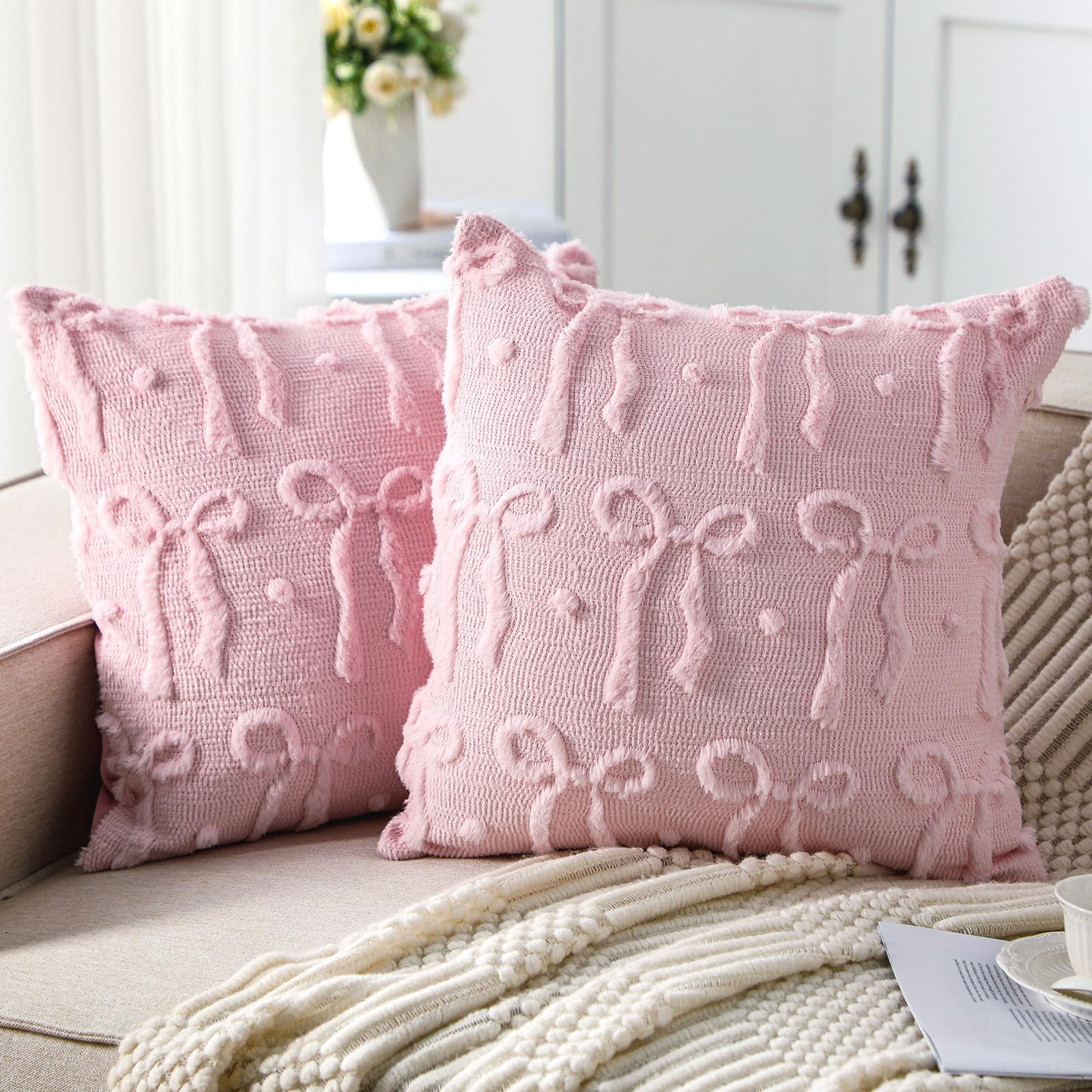 Pink Bow Throw Pillow Covers 1 - Pillow Insert 18X18 review and price